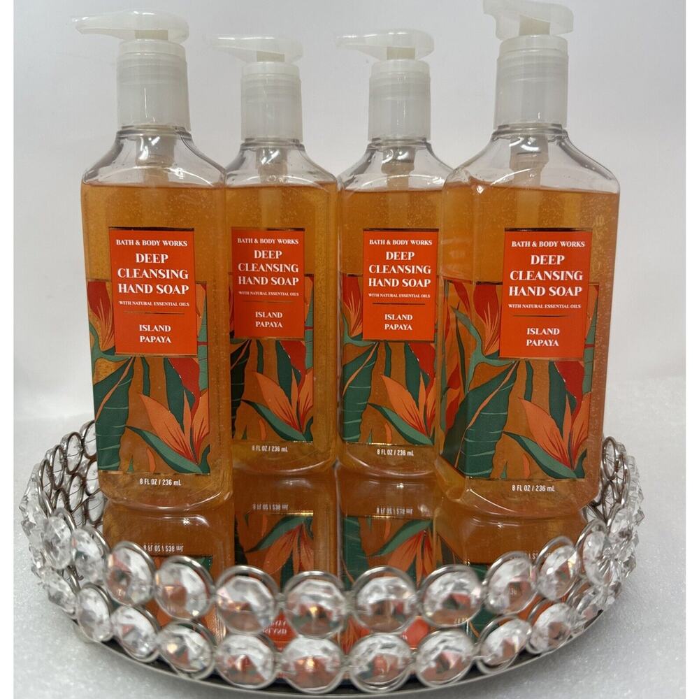 HTF Bath & Body Works Set Of 4 Deep Cleansing Hand Soap ~ Island Papaya